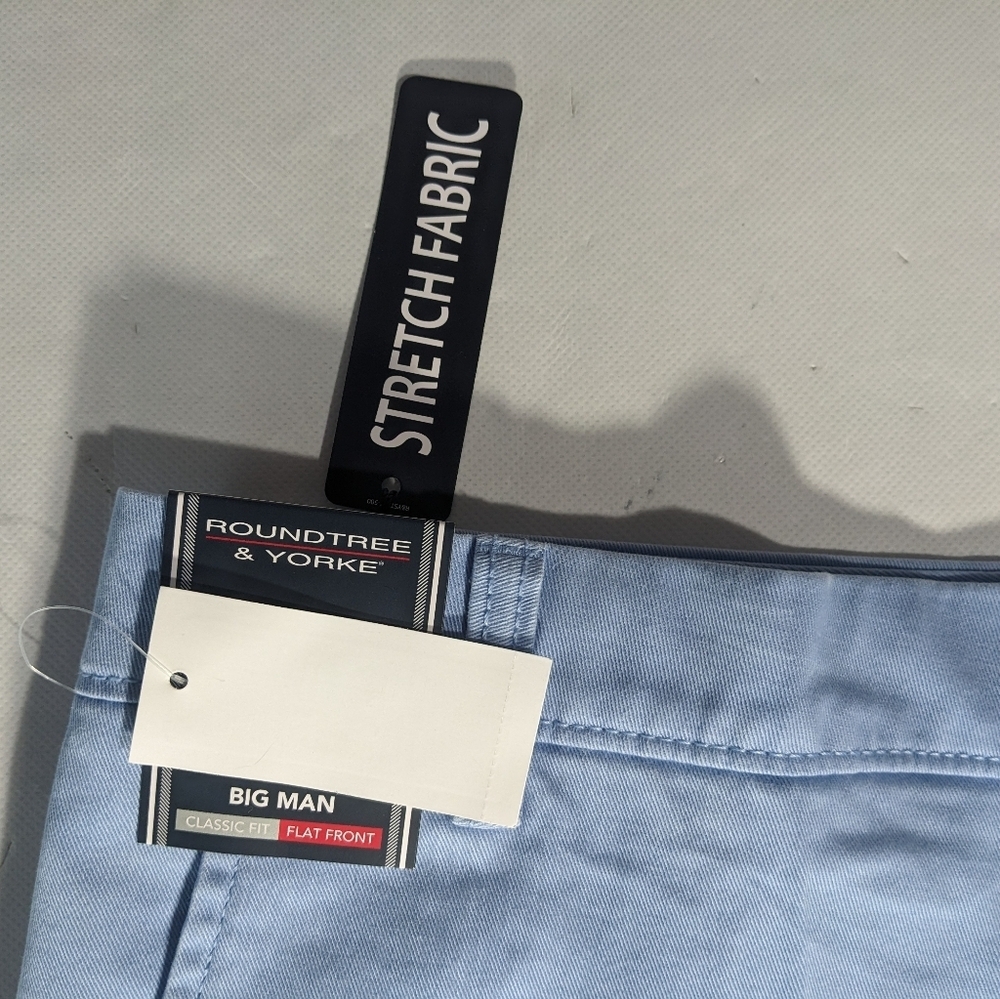 NEW Big Mens Roundtree & Yorke Casuals Chino Flat Shorts 9"I Lt Blue - Picture 5 of 9